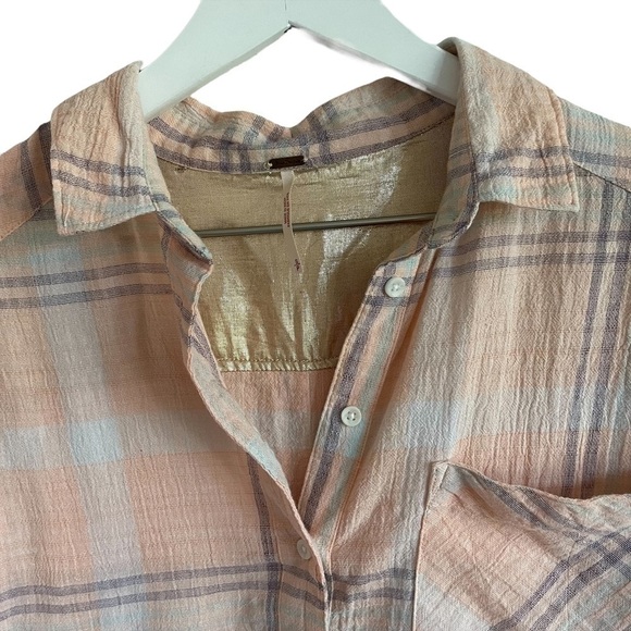 Free People Cutie Plaid Batwing Dolman Sleeve Button Down, Size S - Picture 3 of 7